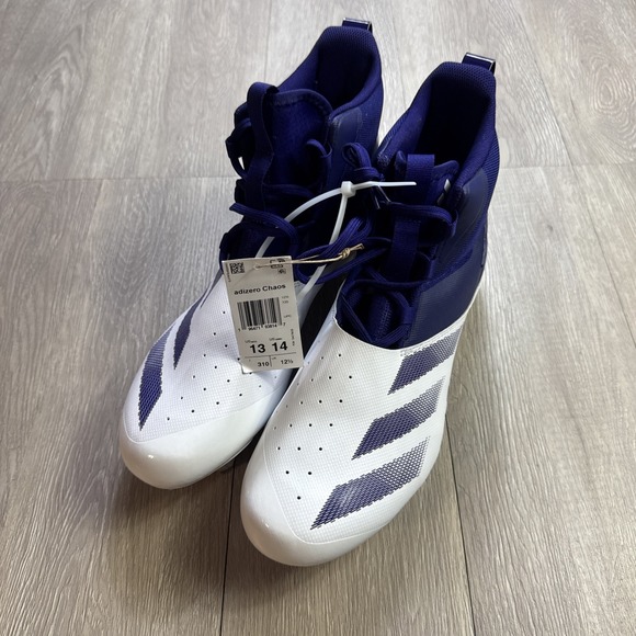 NEW Adidas ADIZERO Chaos High-Top Football Cleats White Purple Grass Mens 13 - Picture 2 of 7